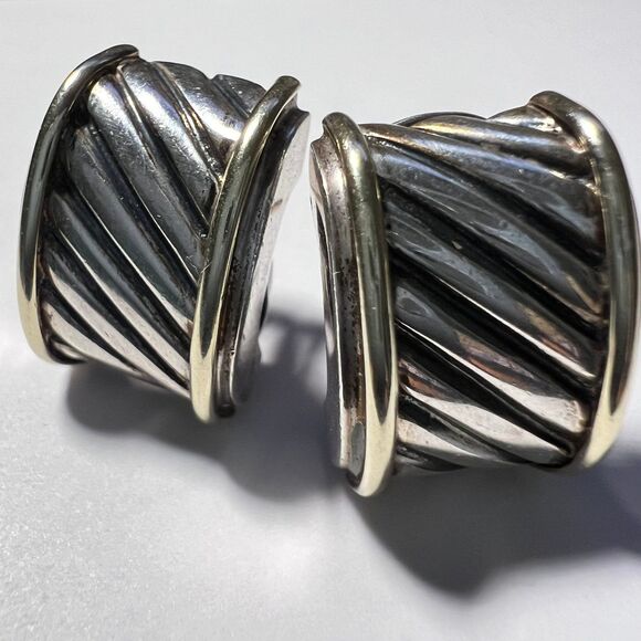 David Yurman Cable Cigar Band Earrings 14k & Sterling - Picture 2 of 7